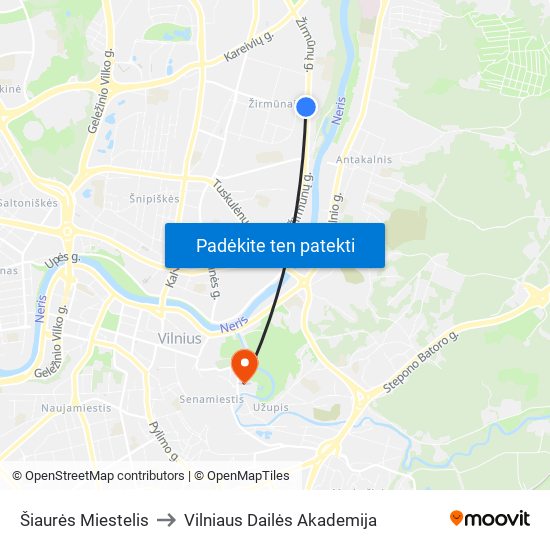 Šiaurės Miestelis to Vilniaus Dailės Akademija map