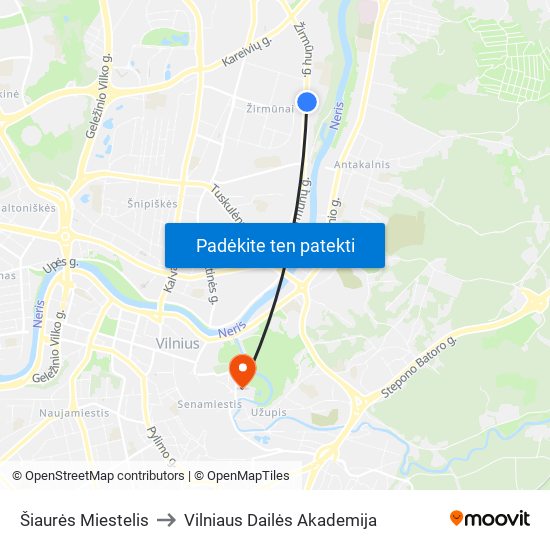 Šiaurės Miestelis to Vilniaus Dailės Akademija map