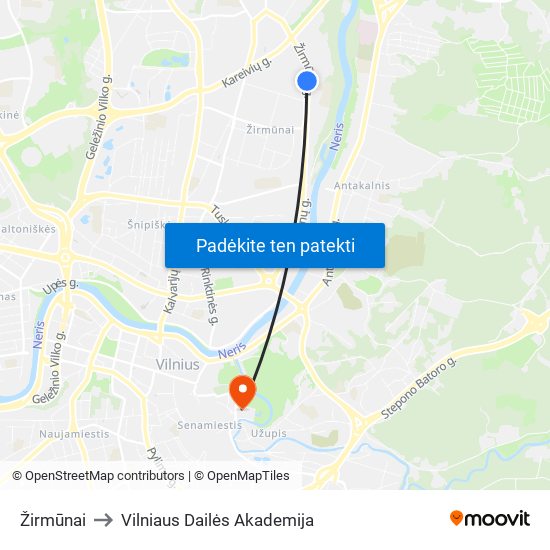 Žirmūnai to Vilniaus Dailės Akademija map