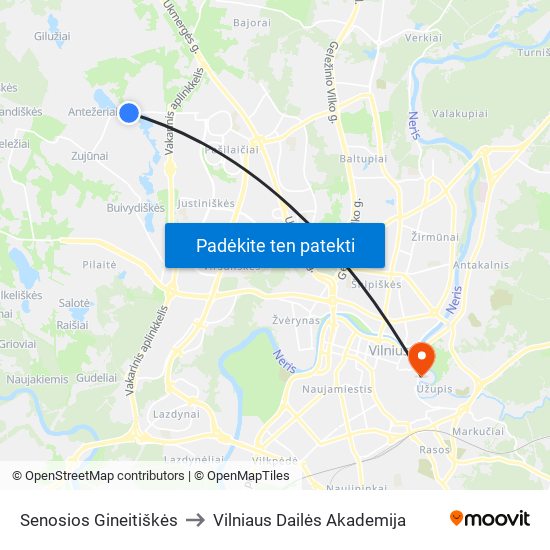 Senosios Gineitiškės to Vilniaus Dailės Akademija map