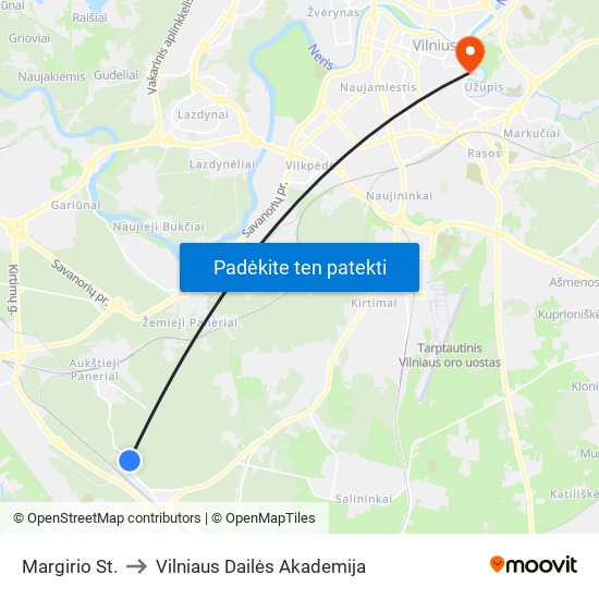 Margirio St. to Vilniaus Dailės Akademija map