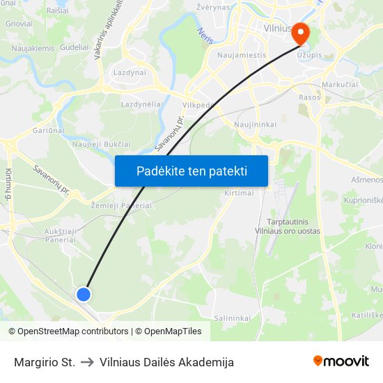 Margirio St. to Vilniaus Dailės Akademija map