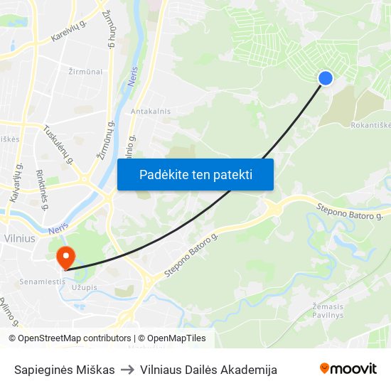 Sapieginės Miškas to Vilniaus Dailės Akademija map