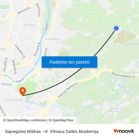 Sapieginės Miškas to Vilniaus Dailės Akademija map