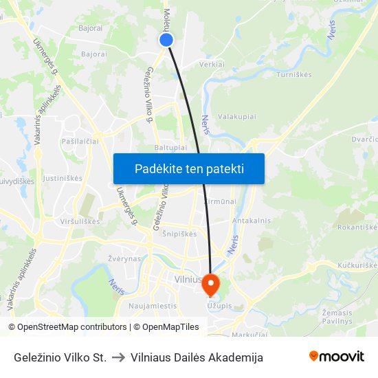 Geležinio Vilko St. to Vilniaus Dailės Akademija map