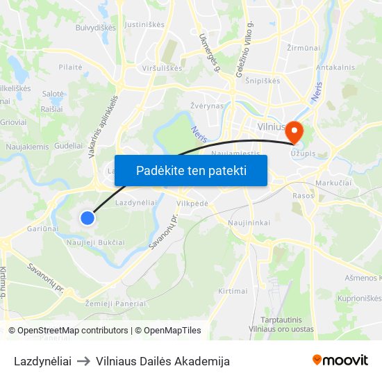 Lazdynėliai to Vilniaus Dailės Akademija map