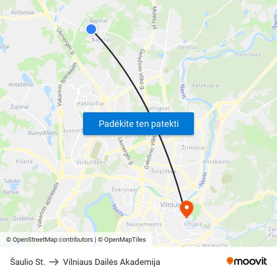 Šaulio St. to Vilniaus Dailės Akademija map