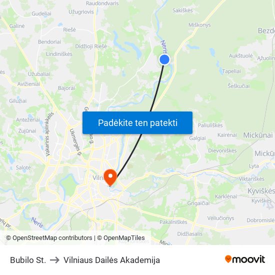 Bubilo St. to Vilniaus Dailės Akademija map