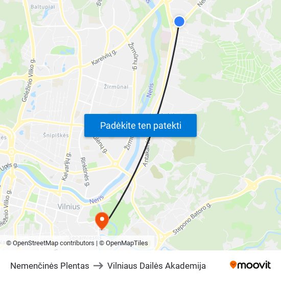 Nemenčinės Plentas to Vilniaus Dailės Akademija map