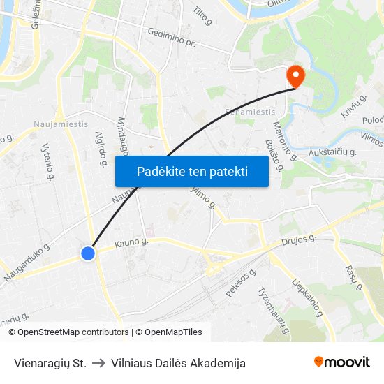 Vienaragių St. to Vilniaus Dailės Akademija map