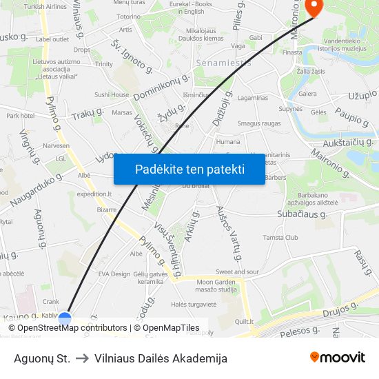 Aguonų St. to Vilniaus Dailės Akademija map