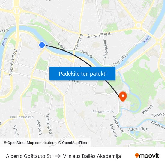 Alberto Goštauto St. to Vilniaus Dailės Akademija map