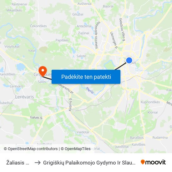 Žaliasis Tiltas to Grigiškių Palaikomojo Gydymo Ir Slaugos Ligoninė map