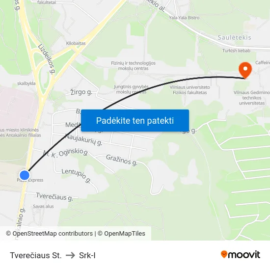Tverečiaus St. to Srk-I map