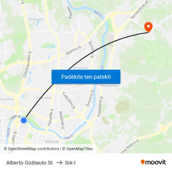 Alberto Goštauto St. to Srk-I map