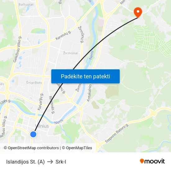 Islandijos St. (A) to Srk-I map