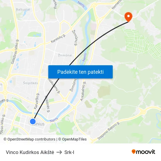 Vinco Kudirkos Aikštė to Srk-I map