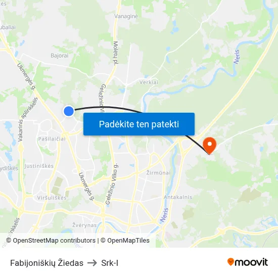 Fabijoniškių Žiedas to Srk-I map