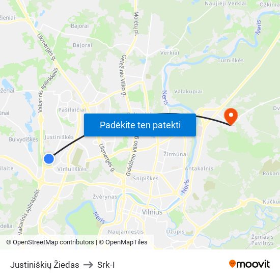 Justiniškių Žiedas to Srk-I map