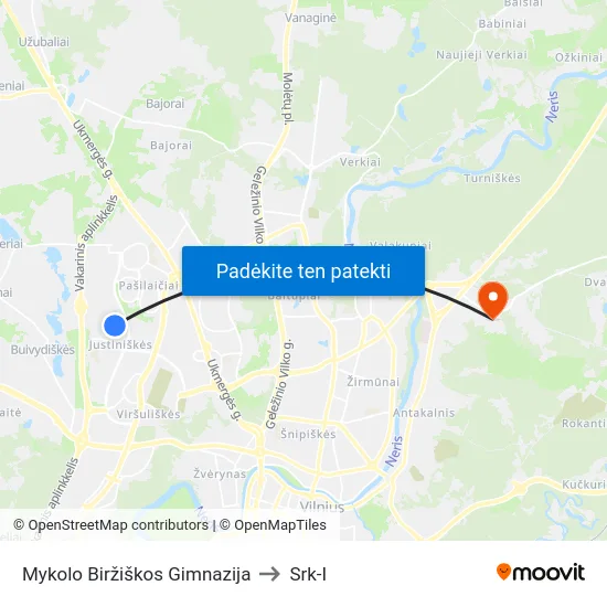 Mykolo Biržiškos Gimnazija to Srk-I map