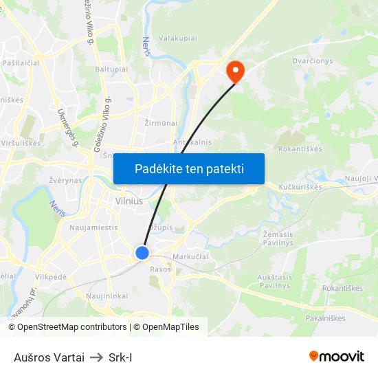 Aušros Vartai to Srk-I map