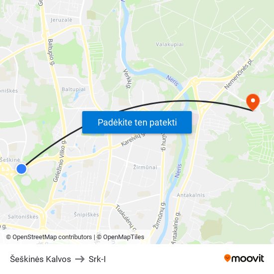 Šeškinės Kalvos to Srk-I map