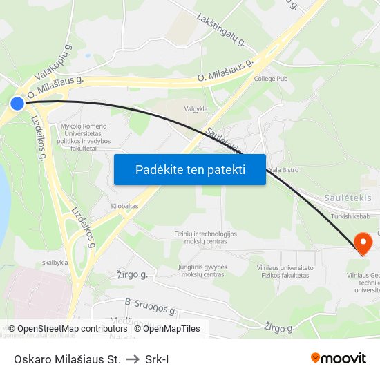 Oskaro Milašiaus St. to Srk-I map