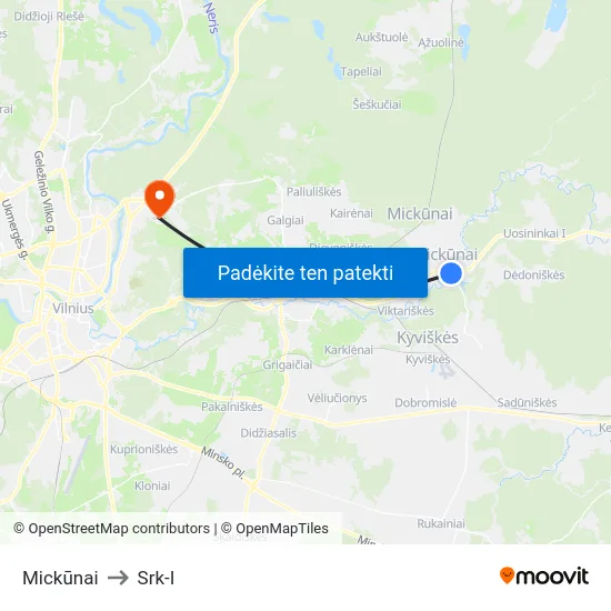 Mickūnai to Srk-I map