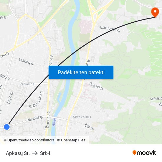 Apkasų St. to Srk-I map