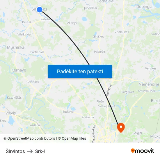Širvintos to Srk-I map
