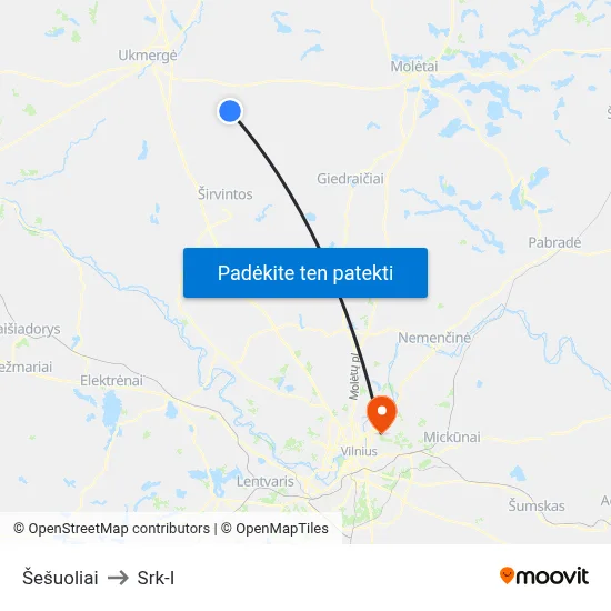 Šešuoliai to Srk-I map