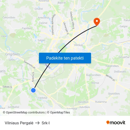 Vilniaus Pergalė to Srk-I map