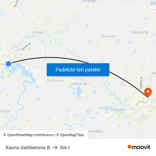 Kauno Gelžbetonis B to Srk-I map