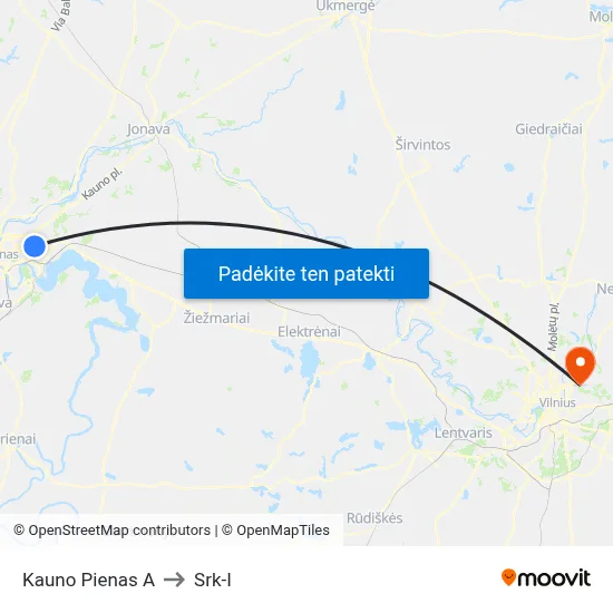 Kauno Pienas A to Srk-I map