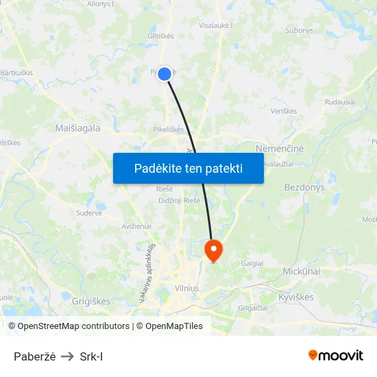 Paberžė to Srk-I map
