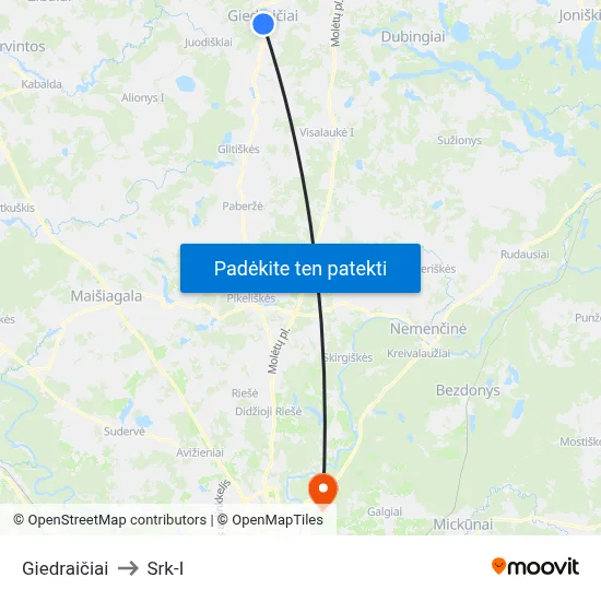 Giedraičiai to Srk-I map