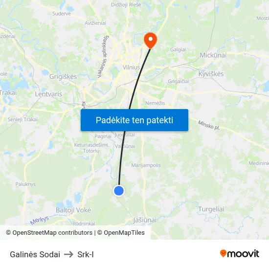 Galinės Sodai to Srk-I map