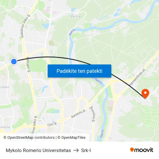 Mykolo Romerio Universitetas to Srk-I map
