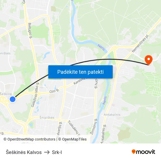 Šeškinės Kalvos to Srk-I map