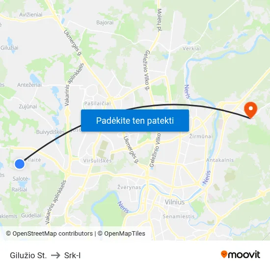 Gilužio St. to Srk-I map