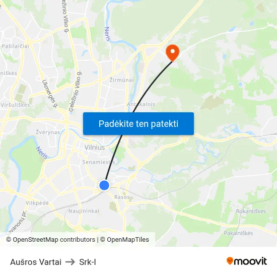 Aušros Vartai to Srk-I map