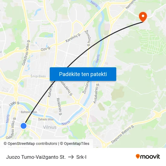 Juozo Tumo-Vaižganto St. to Srk-I map