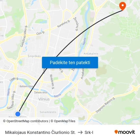 Mikalojaus Konstantino Čiurlionio St. to Srk-I map