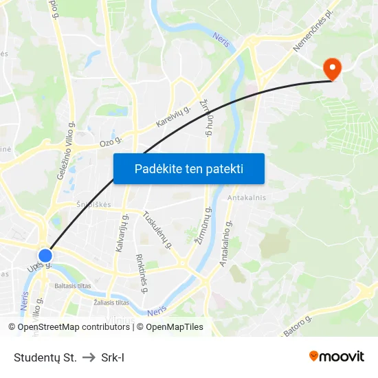 Studentų St. to Srk-I map