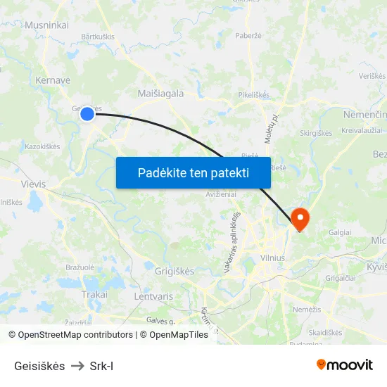 Geisiškės to Srk-I map