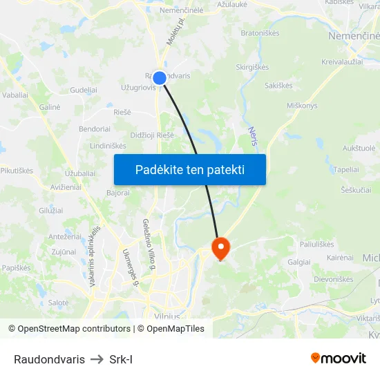 Raudondvaris to Srk-I map