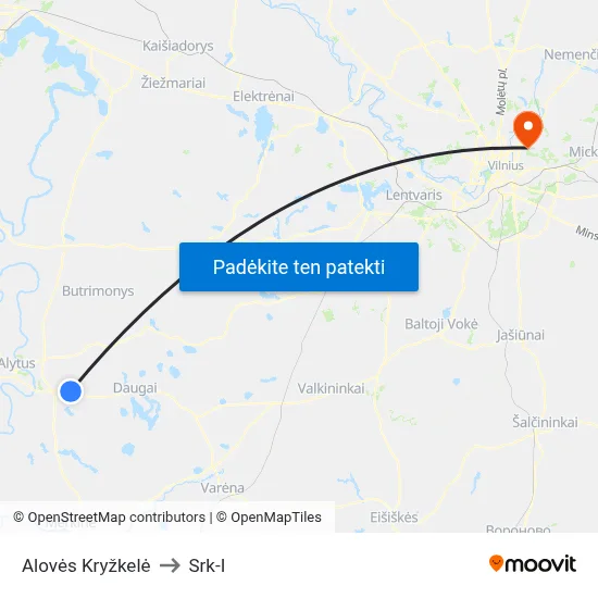 Alovės Kryžkelė to Srk-I map