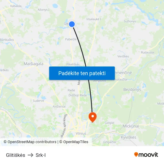 Glitiškės to Srk-I map