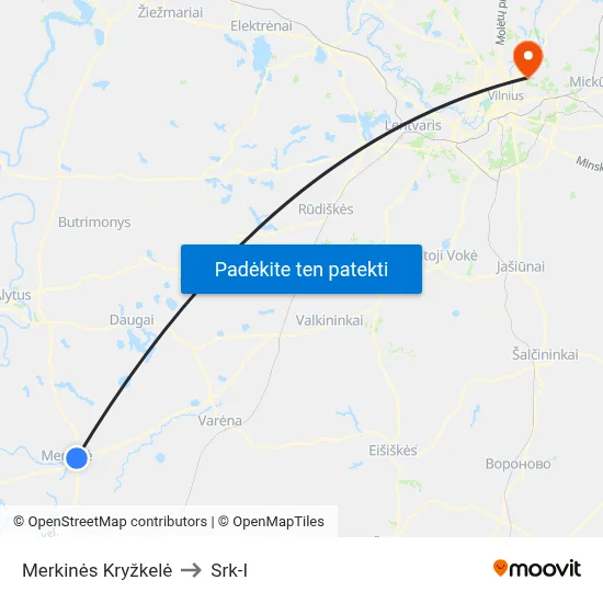 Merkinės Kryžkelė to Srk-I map