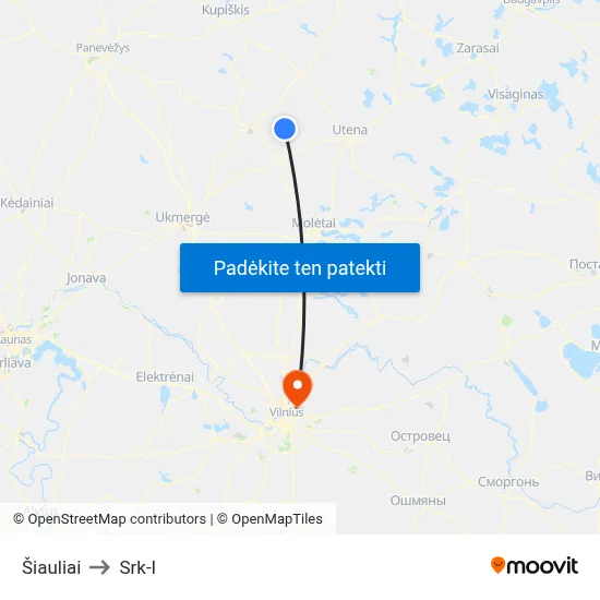 Šiauliai to Srk-I map